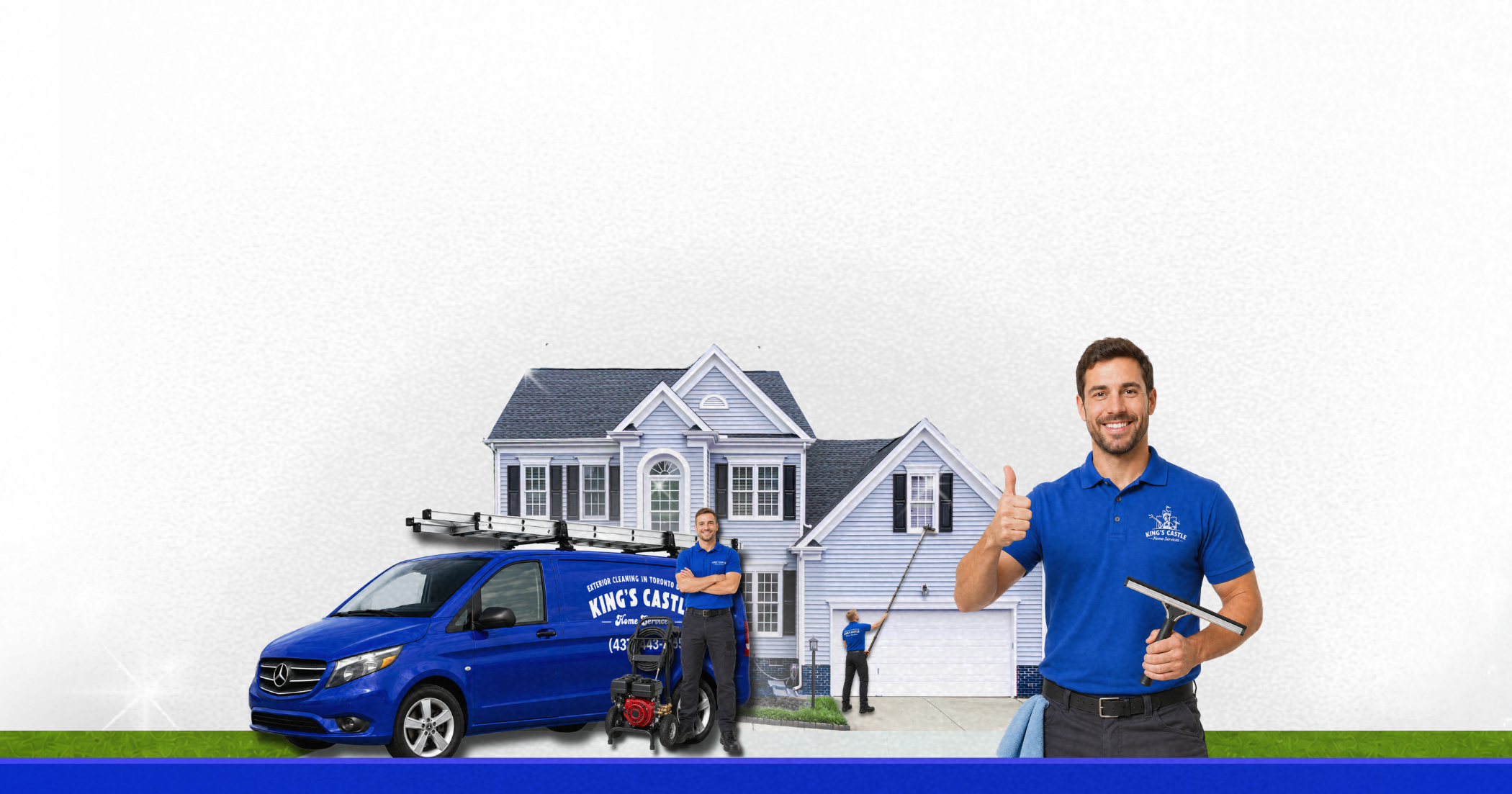 King's Castle Home Services crew with the branded van in front of a home