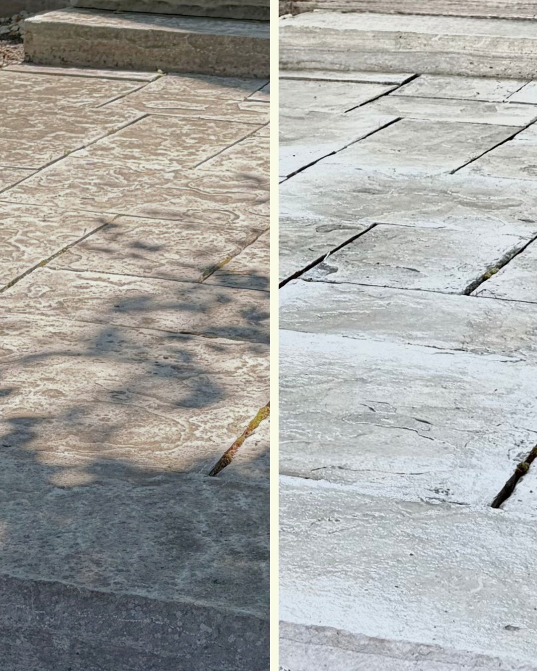 Stone patio pressure washing before and after transformation